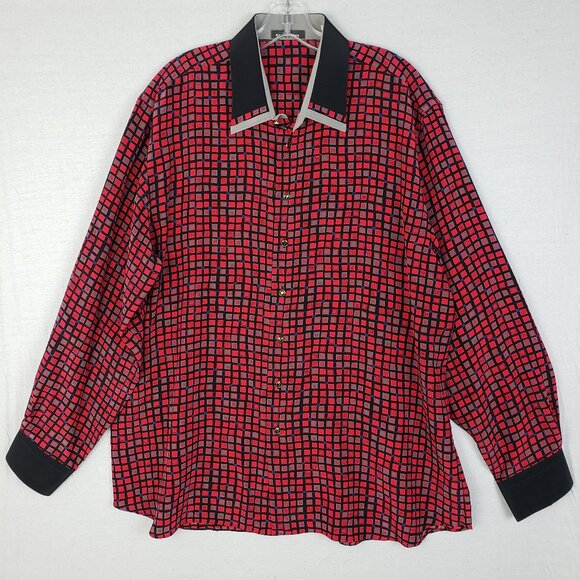 Gerlin Italy Shirt Printed 100% Silk Geometric Colorful Luxury size 44 / 17.5 - Picture 1 of 14